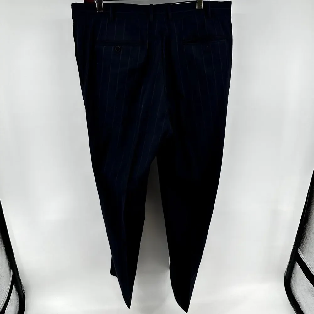 Canali Fine Pinstripe Suit Set Pure Wool Notch Lapel Dress Pants Navy Blue 54R